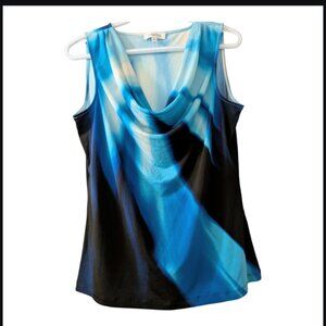 Calvin Klein Black/Blue Sleeveless Draped Neck Top Medium